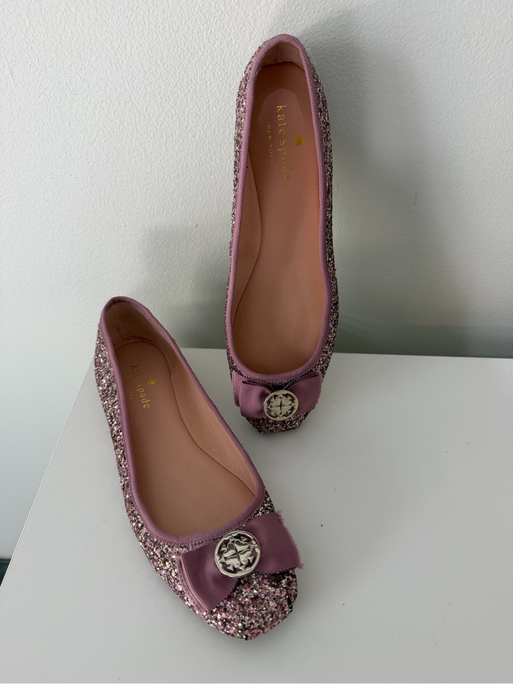 kate spade Glitter Pink Bow Ballet Flats